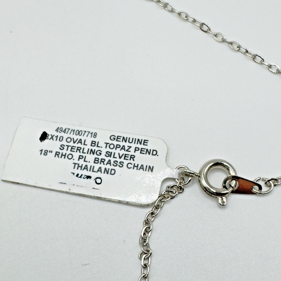 Sterling Silver Blue Topaz Pendant Necklace Feminine Dainty Plated Brass Chain - Picture 6 of 9